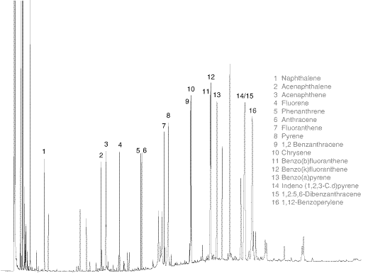 PAH residues in an environmental soil sample spike