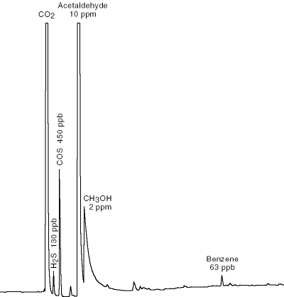 chromatogram of impurities in food-grade carbon dioxide